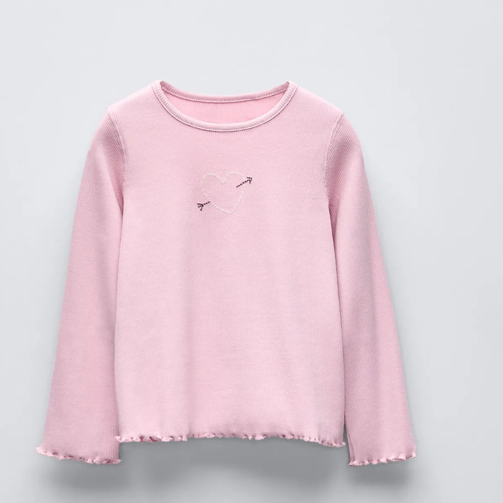 Zara Heart Embroidered Ribbed Top 4